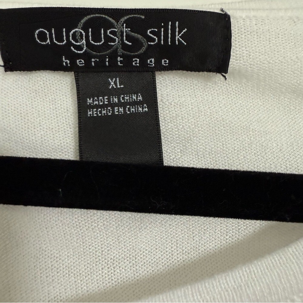 August Silk White Cotton Modal Floral Lace Button Cardigan Crewneck Size XL EUC - Picture 6 of 10